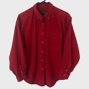 Vintage Eddie Bauer Denim Button-Down Shirt Red Women's Size Petite Medium